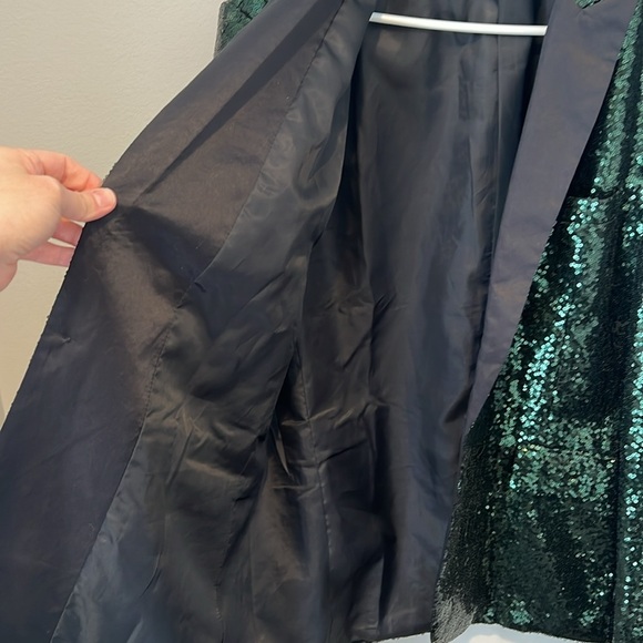 Mage Male Womens Emerald Green Sequin Blazer Jacket NYE Holiday Satin Size Large - Picture 12 of 16